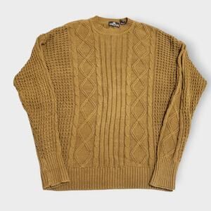 Vtg Structure Cable Knit Crewneck Sweater Toffee Brown Sz XL Fisherman 90s Cosby